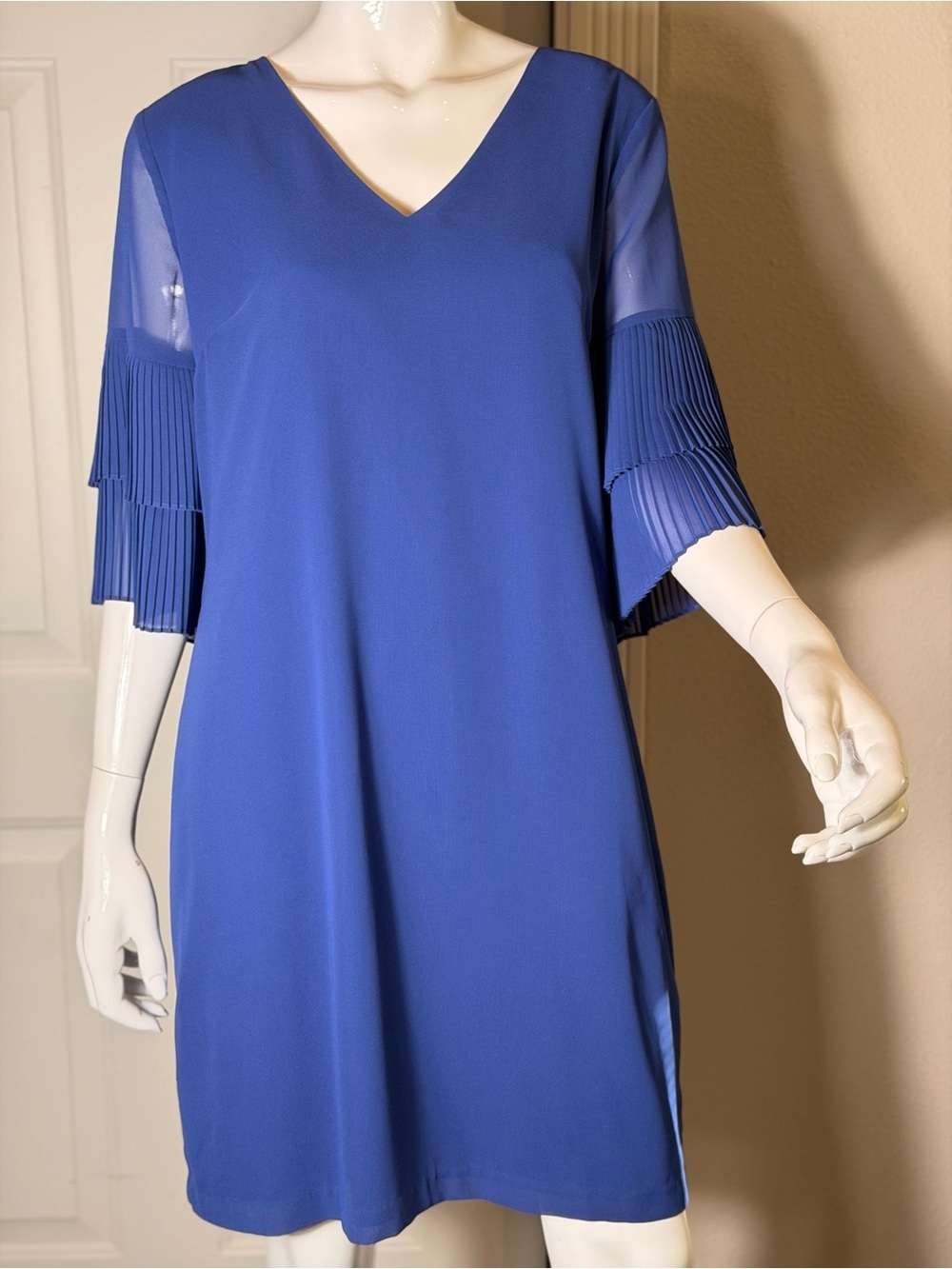 Sam Edelman~Rich~Royal Blue~3/4 Pleated Ruffle Bell Sleeve~Tunic Dress~Size 10